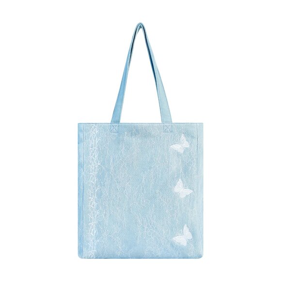 Brand New Clearance - Original Design Romantic Butterfly Lace Denim Tote - Picture 1 of 7